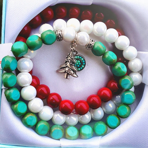 3 Piece Handmade Bracelet Set with Christmas Tree Charm